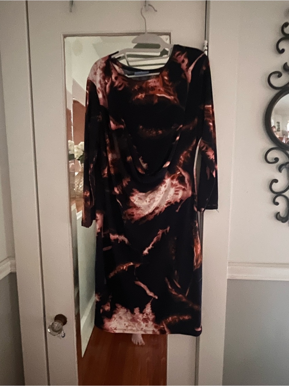 Simply Vera Vera Wang Navy Dress with Copper Tie-Dye Accents - Long Sleeve Midi
